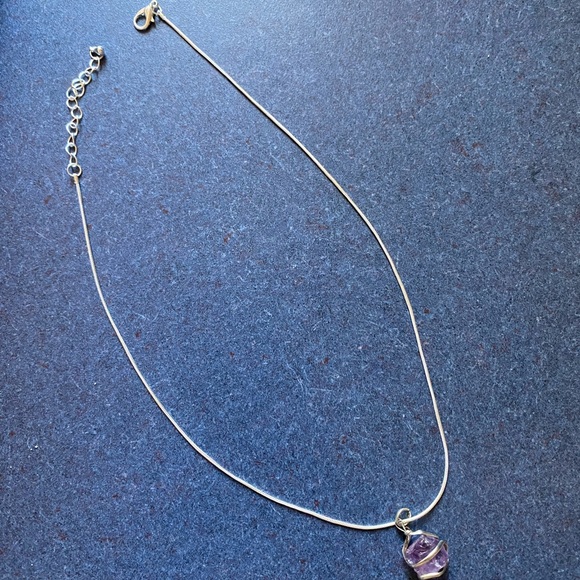 Synthetic Amethyst Necklace w/white sterling silver chain - Picture 2 of 2